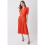 Tailored Structured Crepe Forever Pleat Belted Midi Dress