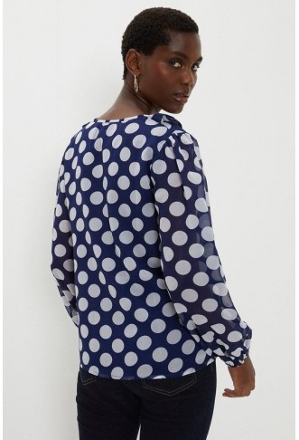 Navy Polka Dot Frill Front Top