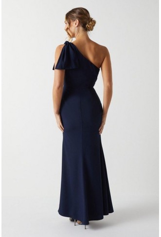 Bow One Shoulder Puddle Bridesmaid Maxi Dress