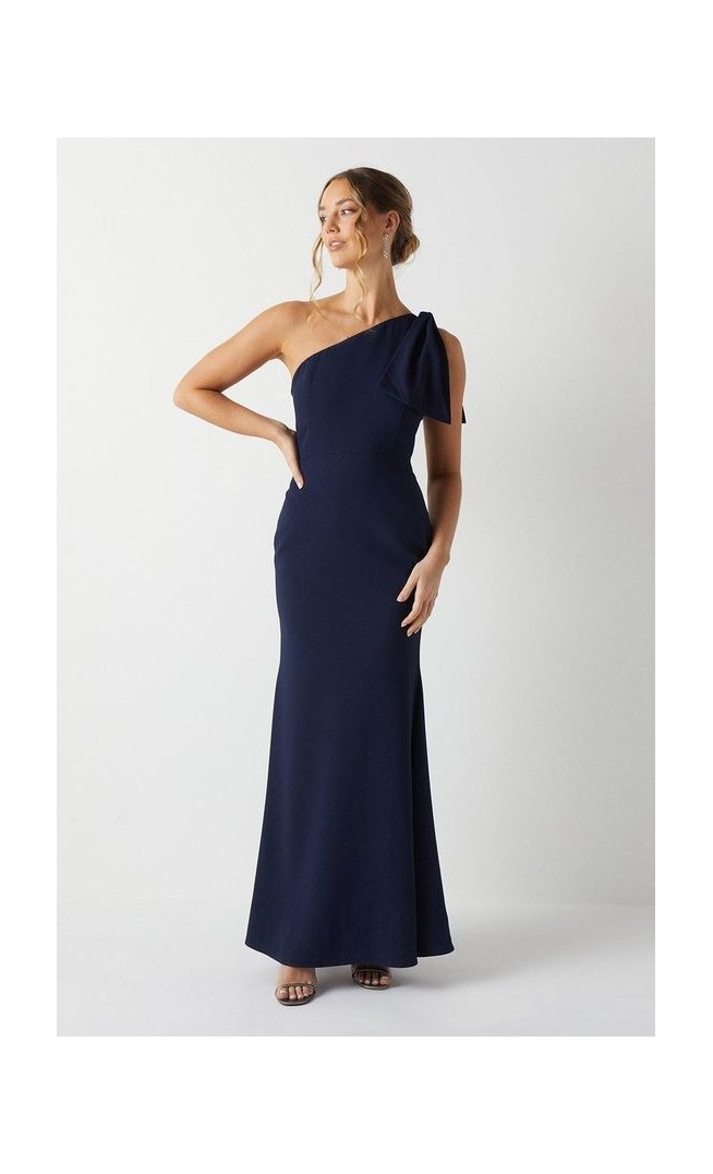 Bow One Shoulder Puddle Bridesmaid Maxi Dress