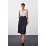 Tailored Satin Back Crepe Asymmetric Waist Wrap Detail Midi Skirt