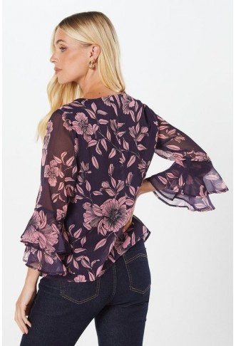 Petite Floral Flute Sleeve Top