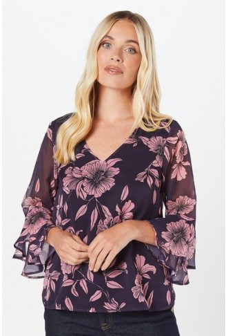 Petite Floral Flute Sleeve Top