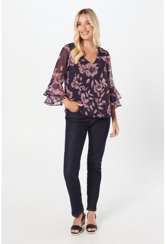 Petite Floral Flute Sleeve Top