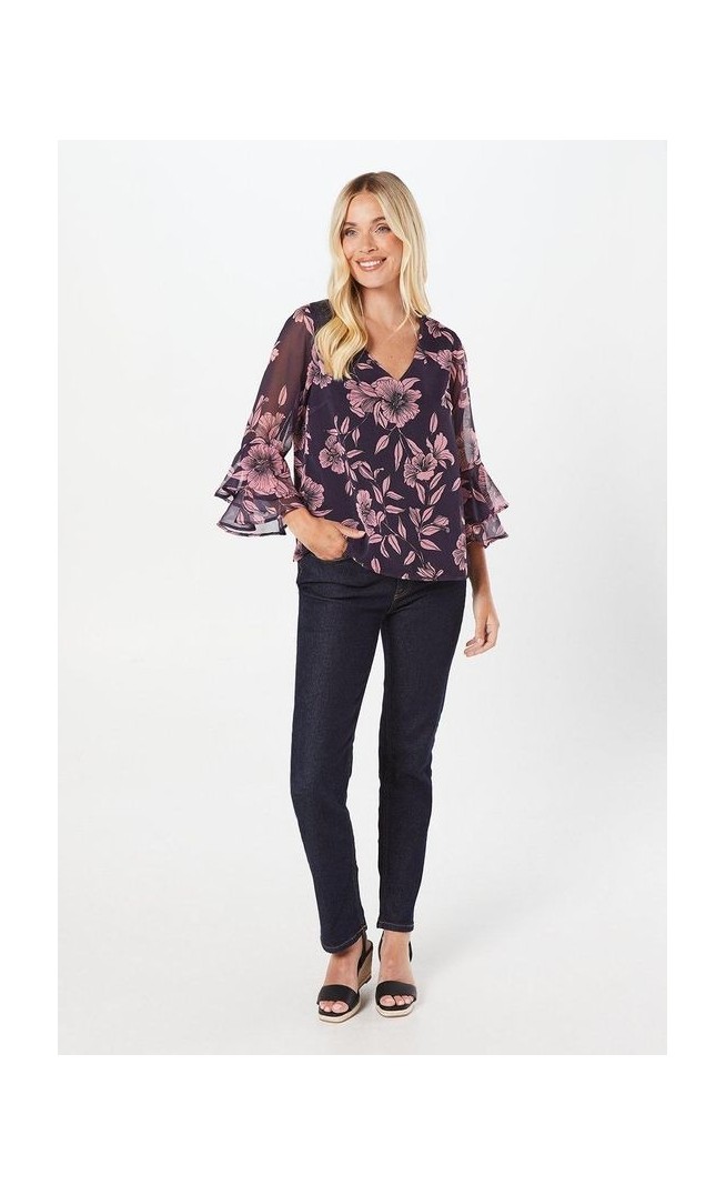 Petite Floral Flute Sleeve Top