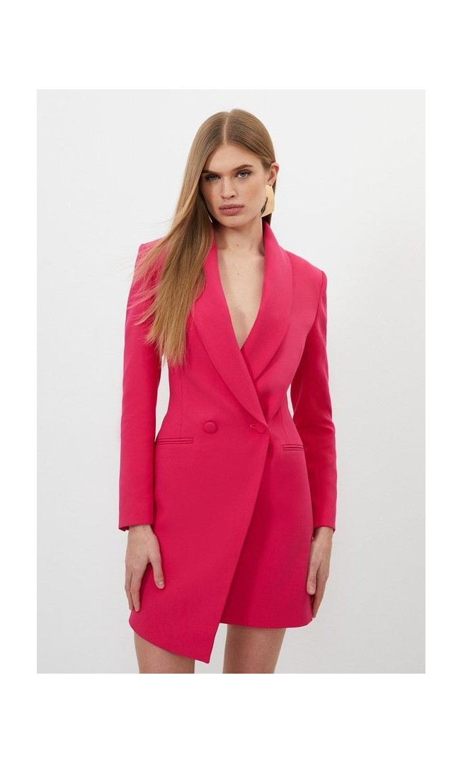 Compact Stretch Tailored Blazer Wrap Mini Dress