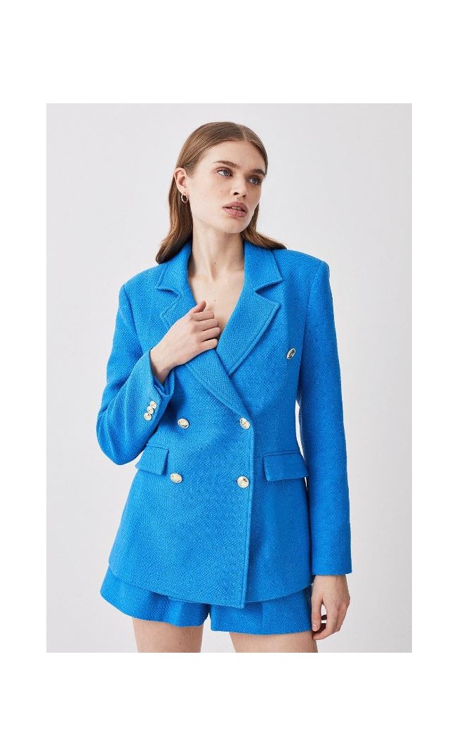 Aqua Boucle Double Breasted Tailored Blazer