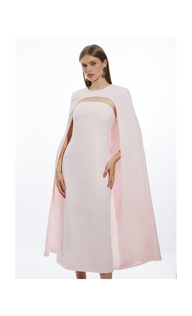 Premium Linen Tailored Caped Maxi Dress