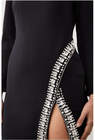 Petite Crystal Embellished Woven Long Sleeve Mini Dress