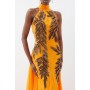 Halter Neck Feather Sequin Detail Woven Maxi Dress