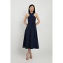 Petite Tailored Linen Halterneck Full Skirted Midi Dress