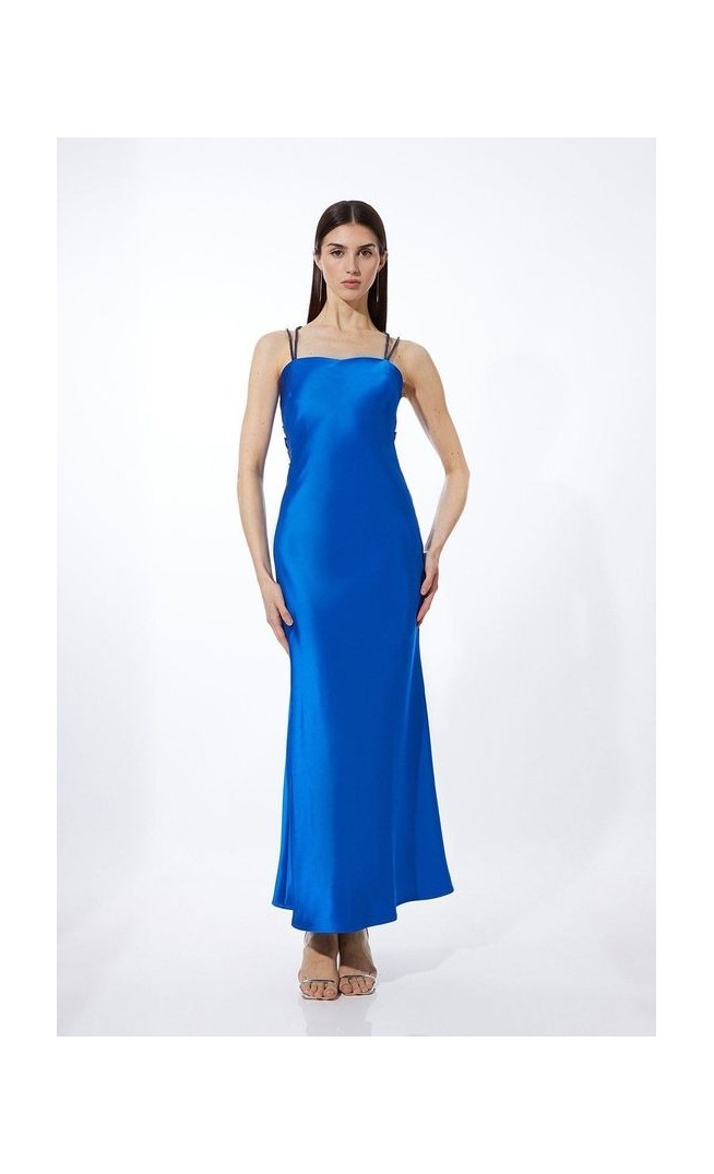 Heavy Satin Diamante Detail Slip Midaxi Dress