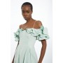 Petite Strappy Off The Shoulder Taffeta Woven Prom Dress