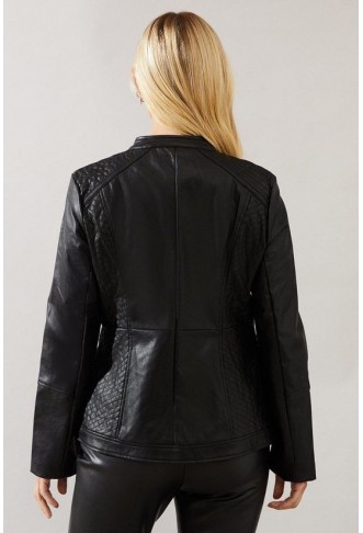 Petite Black Faux Leather Pleat Detail Jacket