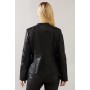 Petite Black Faux Leather Pleat Detail Jacket