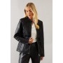 Petite Black Faux Leather Pleat Detail Jacket