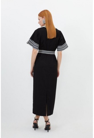 Contrast Twill Woven Belted Midaxi Dress