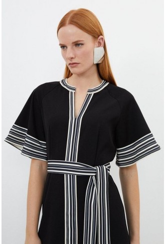 Contrast Twill Woven Belted Midaxi Dress