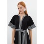 Contrast Twill Woven Belted Midaxi Dress