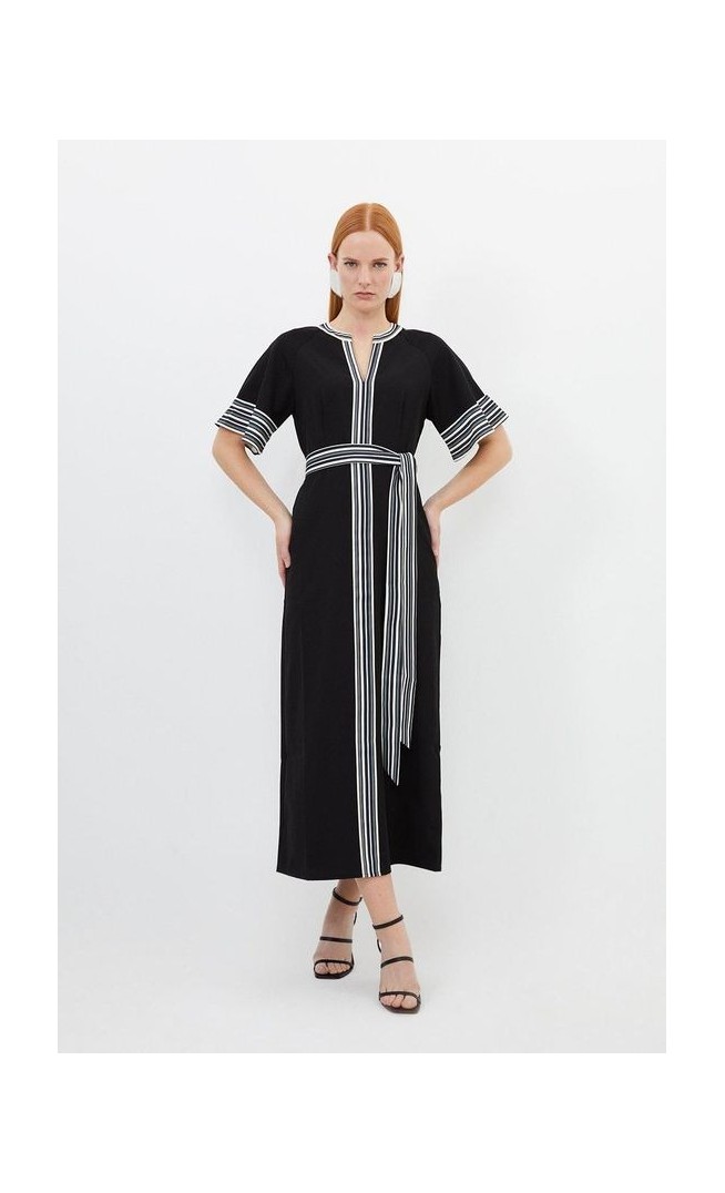 Contrast Twill Woven Belted Midaxi Dress