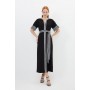 Contrast Twill Woven Belted Midaxi Dress