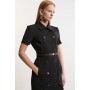 Compact Stretch Colourblock Grosgrain Button Tailored Midi Dress