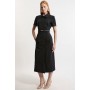 Compact Stretch Colourblock Grosgrain Button Tailored Midi Dress