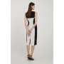 Compact Stretch Colour Block Panelled Tailored Midi Dress