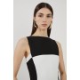 Compact Stretch Colour Block Panelled Tailored Midi Dress