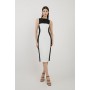 Compact Stretch Colour Block Panelled Tailored Midi Dress