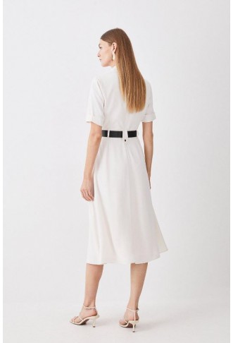 Soft Tailored Belted Midi Dress