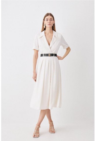 Soft Tailored Belted Midi...