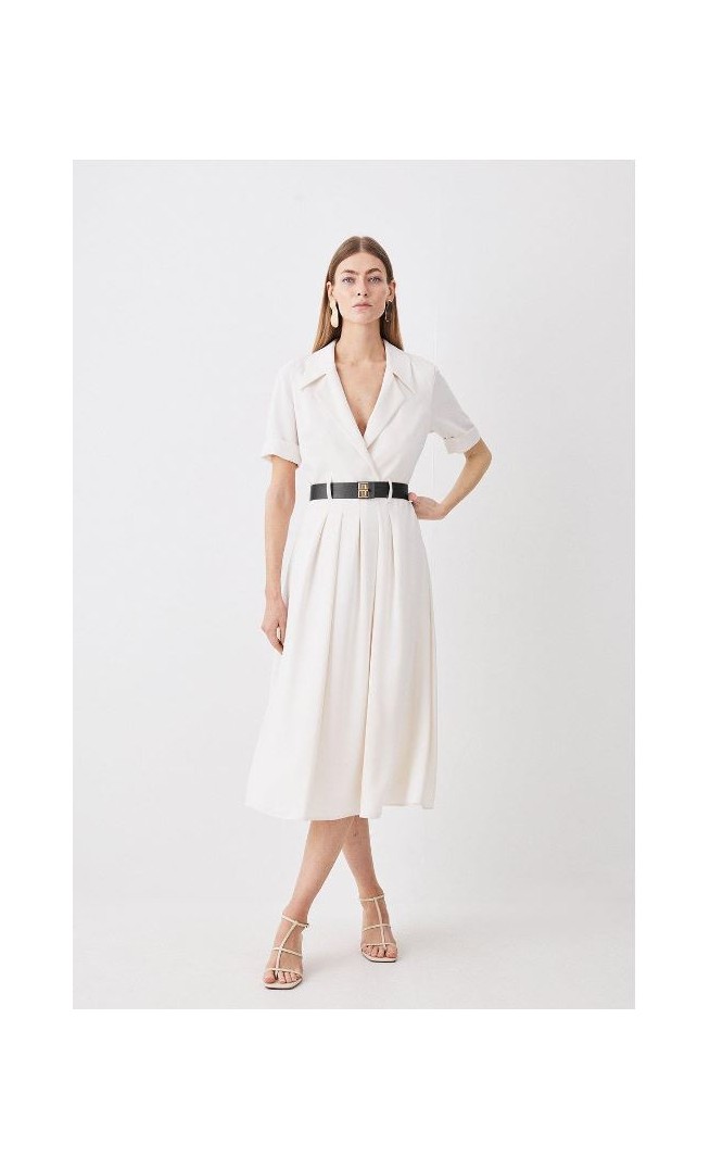 Soft Tailored Belted Midi Dress