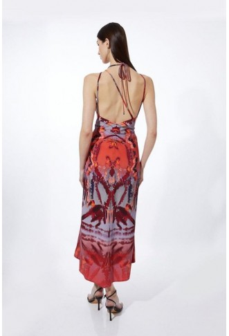 Petite Mirrored Print Satin Crepe Woven Maxi Dress