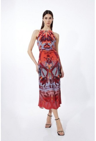 Petite Mirrored Print Satin...