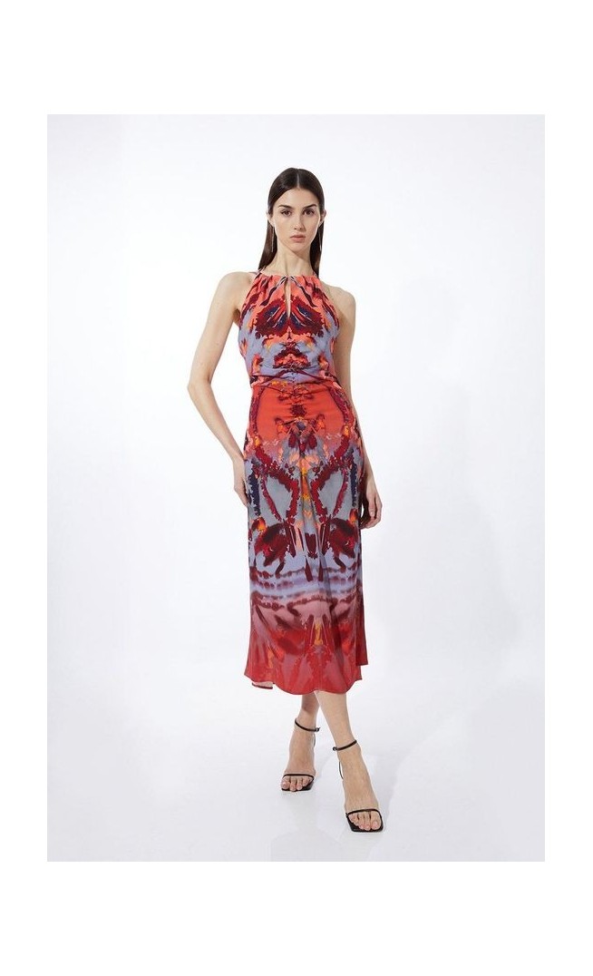 Petite Mirrored Print Satin Crepe Woven Maxi Dress