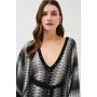 Slinky Knit Striped Strap Detail Kaftan Mini