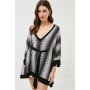 Slinky Knit Striped Strap Detail Kaftan Mini