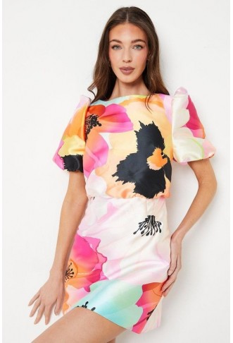 Puff Sleeve Printed Mini Dress