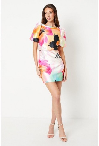 Puff Sleeve Printed Mini Dress