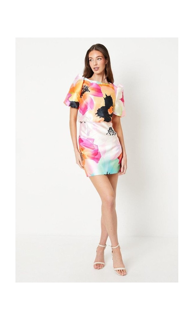 Puff Sleeve Printed Mini Dress