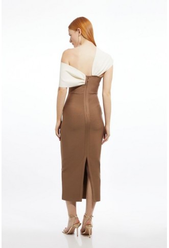 Figure Form Bandage Asymmetric Strap Knit Midi Dress