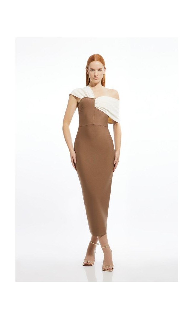 Figure Form Bandage Asymmetric Strap Knit Midi Dress