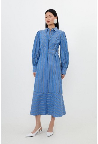 Cotton Stripe Belted Woven...