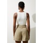 Viscose Stretch Cotton Waist Tab Detail Tailored Shorts