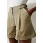 Viscose Stretch Cotton Waist Tab Detail Tailored Shorts