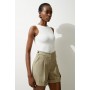 Viscose Stretch Cotton Waist Tab Detail Tailored Shorts