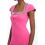 Tailored Compact Viscose Stretch Embellished Cap Sleeve Mini Dress