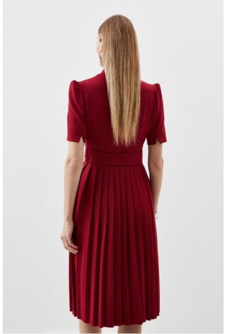 Tailored Structured Crepe Forever Pleat Belted Midi Dress