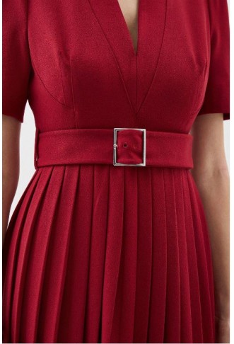 Tailored Structured Crepe Forever Pleat Belted Midi Dress